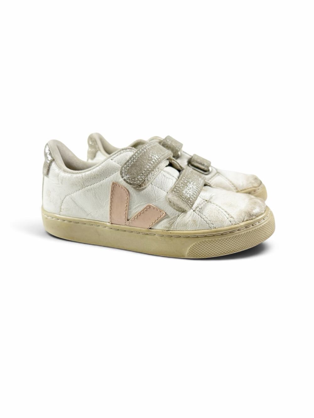 Veja Esplar Kids Velcro Leather Sneakers White Pink Silver Size 12.5
